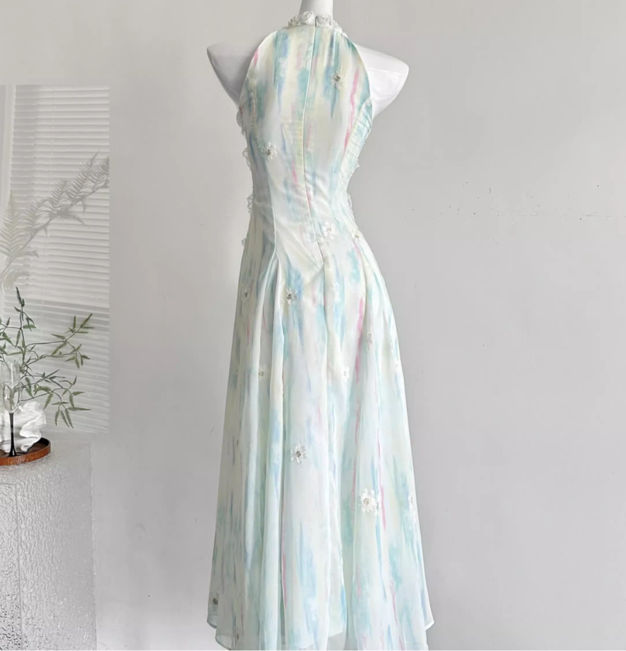 Summer fairy sweet slim waist long dress R1999