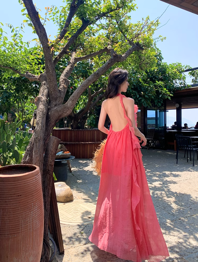 Women's ruffled halter neck dress gentle temperament atmosphere small skirt R0814