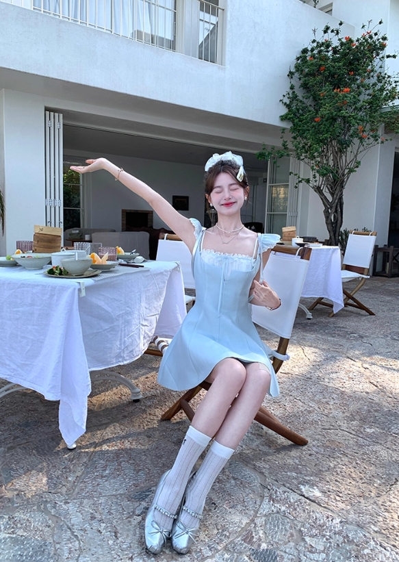 Pure lace small suspender dress two-piece suit women's summer French temperament skirt R4825