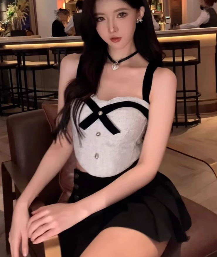 Chanel style short suspender tube top 2025 large size Qianjin style pleated short skirt suit R1233