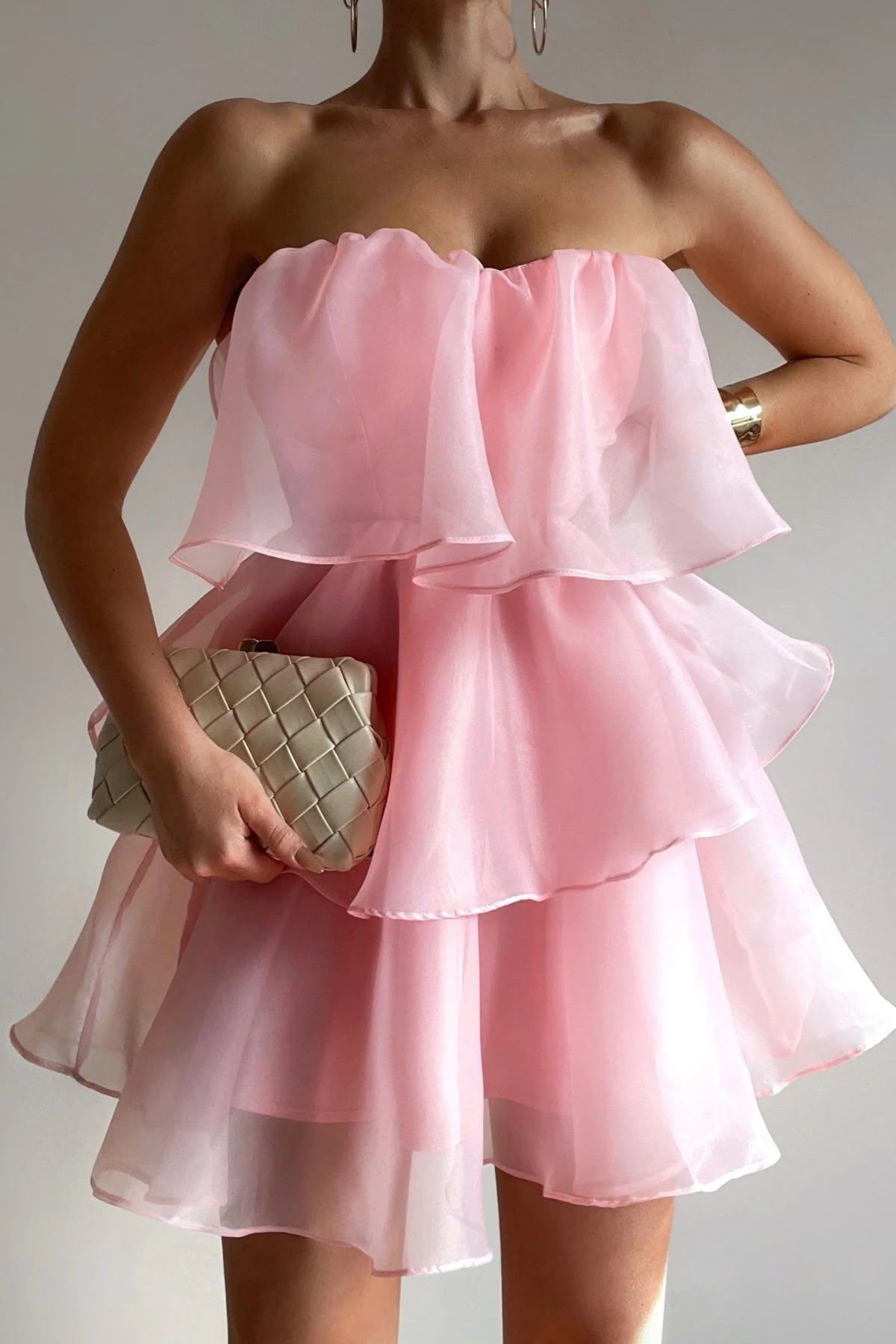 Pink Strapless Ruffled Short Skirt Homecoming Dress R3618