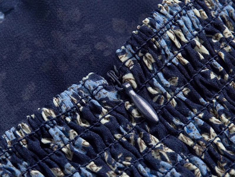 2025 Summer New Blue Floral Vacation Petite Short A-line Suspender Dress R0935