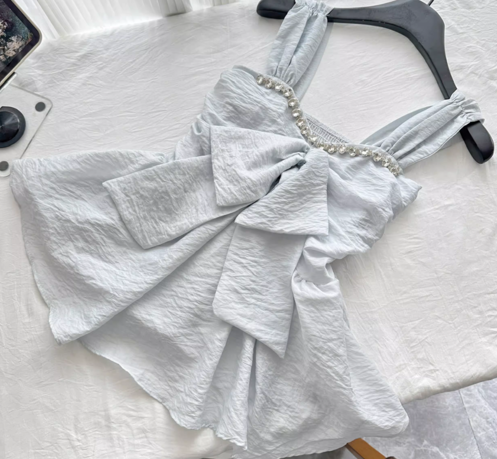 2025 new summer style chiffon shirt sexy top with diamond blouse R2054