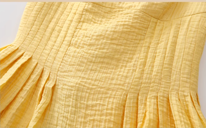 French yellow petite beach Sanya vacation suspender dress R2601