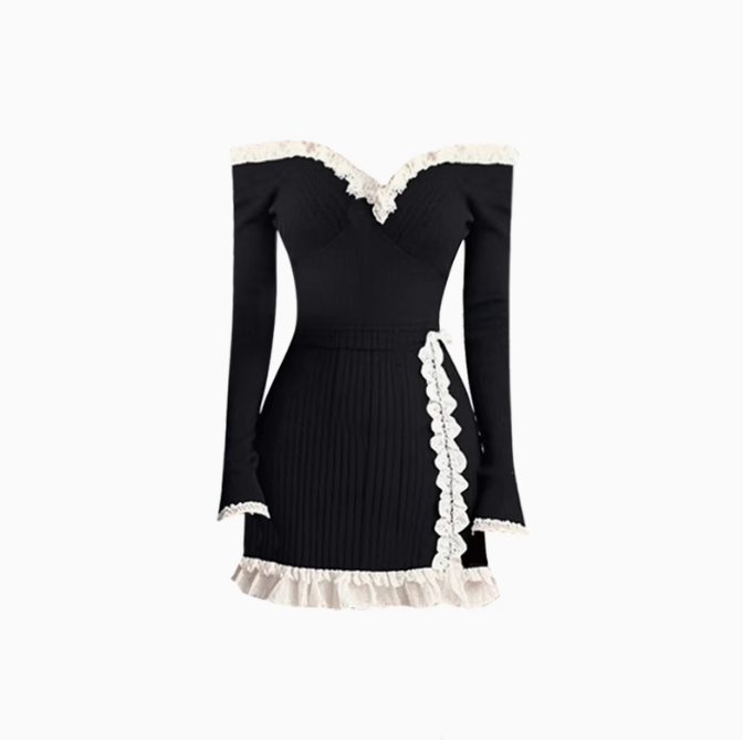 Design sense one shoulder long sleeve dress 2025 temperament waist hip short skirt R1278