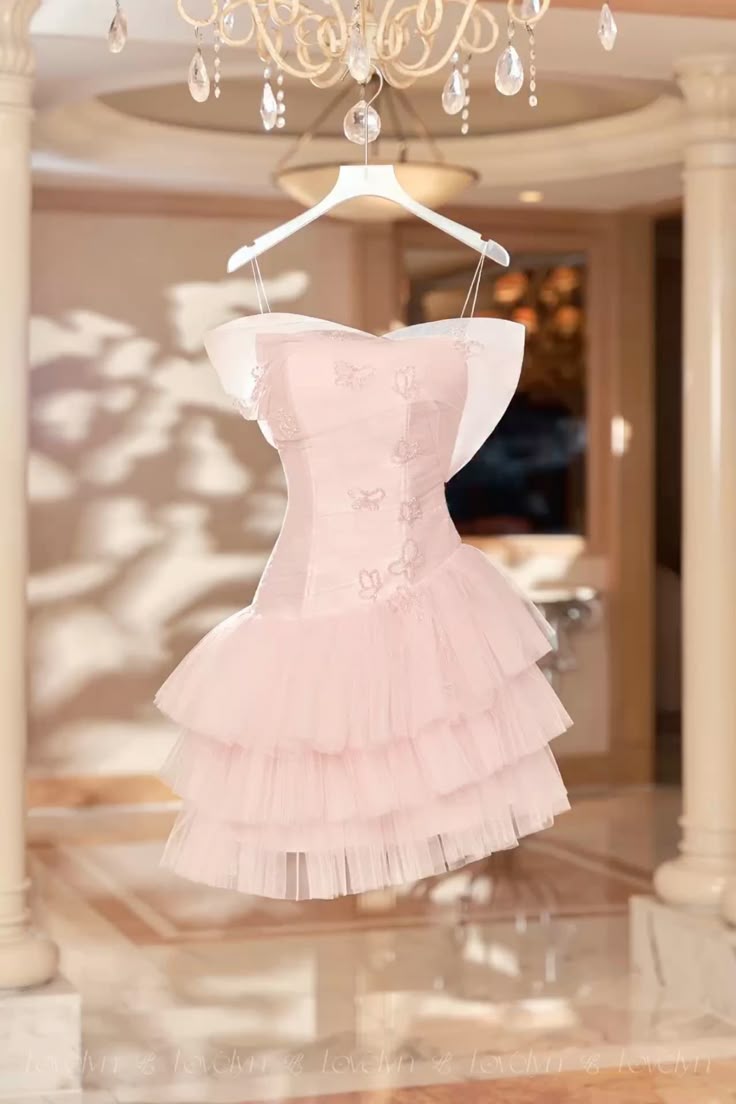 Pink Strapless One Shoulder Satin Waist A-Line Short Skirt Homecoming Dress R3378