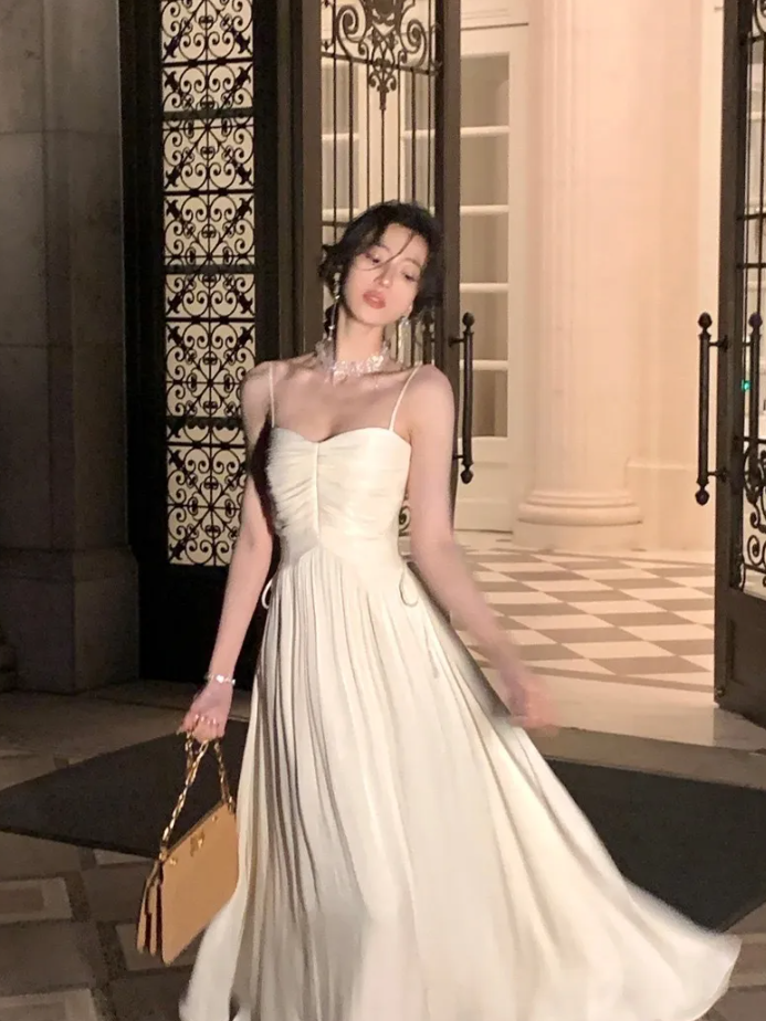 Casual Summer Spaghetti Strap Midi Dress Elegant Sleeveless Prom Party Dress S5393