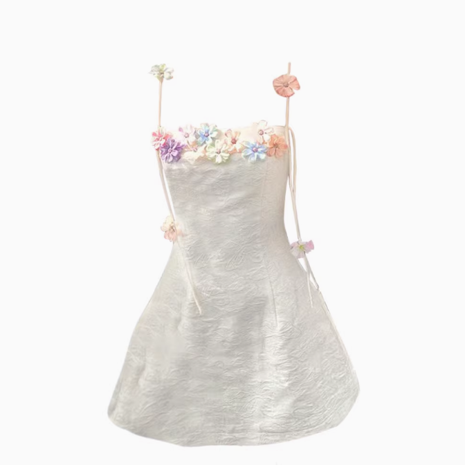 Pure desire slim three-dimensional flower dress 2025 sweet casual slim suspender skirt R1366