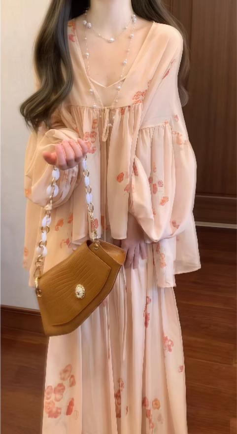 Gentle temperament floral dress waist beautiful summer skirt R0748