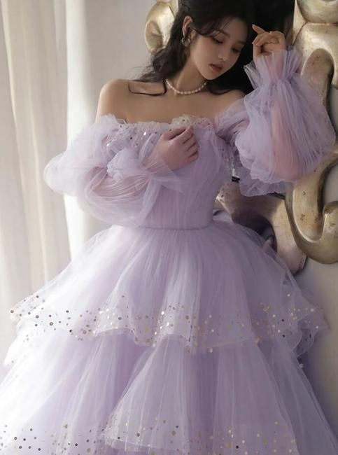 Puffy Sequins Ruffled Women's Prom Gown Lavender Corset Maxi Evening Dress Birthday Dress — Fall Outfit 2026 New RS3151