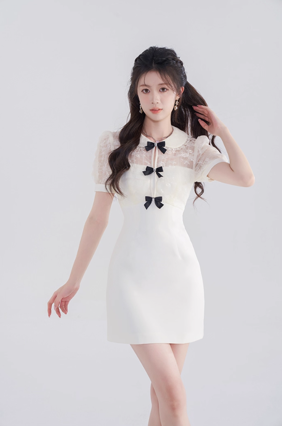 New Chinese style dress women's slim short skirt new style high waist baby collar skirt R4464