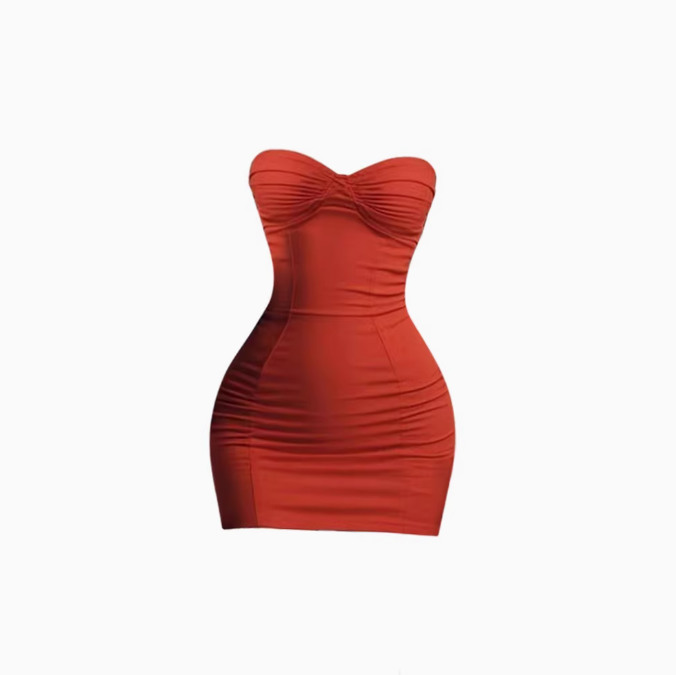 Sexy hot girl pleated tube top dress 2025 sister style waist hip dress R1204