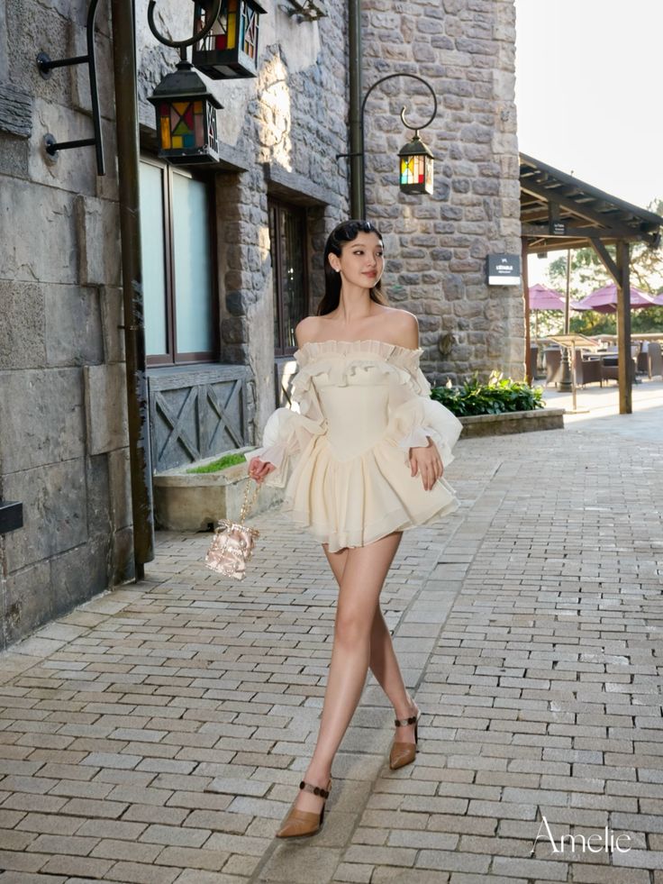 White gentle style one-shoulder lace A-line slim fit tutu skirt homecoming dress R2432