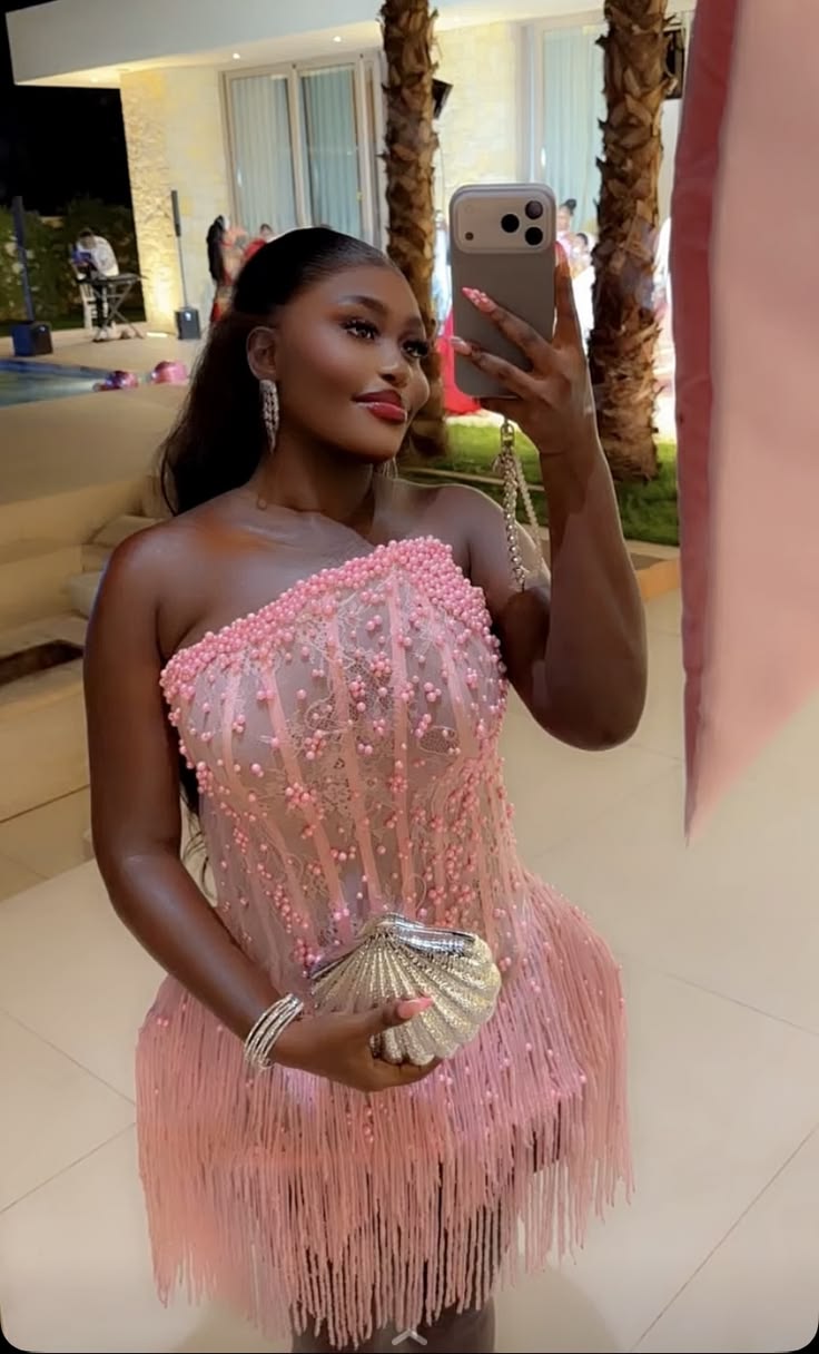 French Chic Pink A-Line Strapless Bodycon Mini Dress with Tassel Homecoming Dress RS236