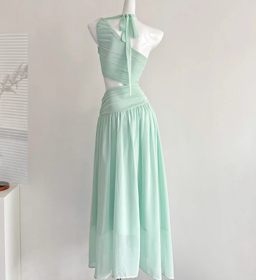 Off-shoulder sheer mesh waist dress R1992