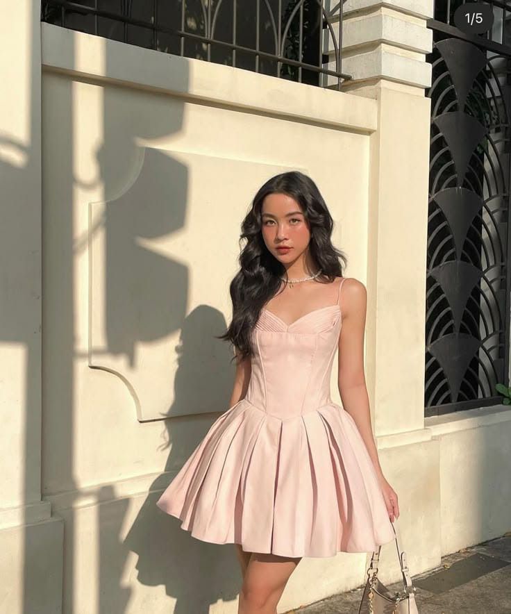 Pink suspenders low-cut sexy waist slim princess skirt homecoming dress R3705