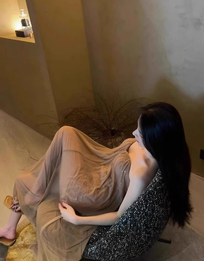 High-grade tube top mesh ribbon dress 2025 sexy backless holiday long dress R1028