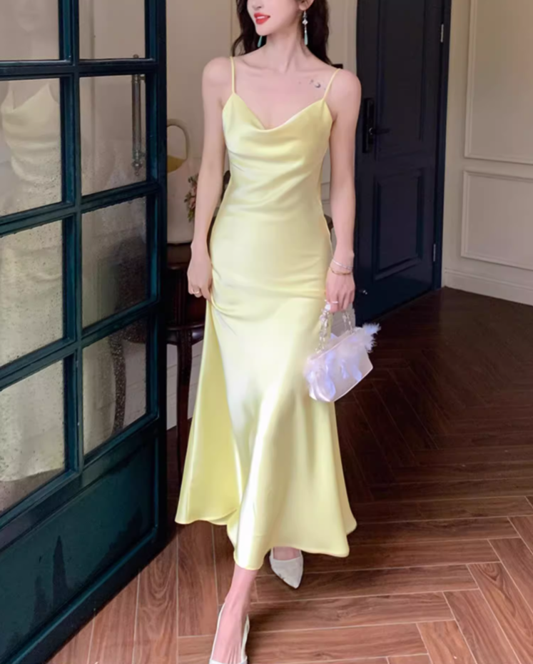 High-grade silk suspender dress 2025 new women's slim fit base acetate vest long skirt R0996