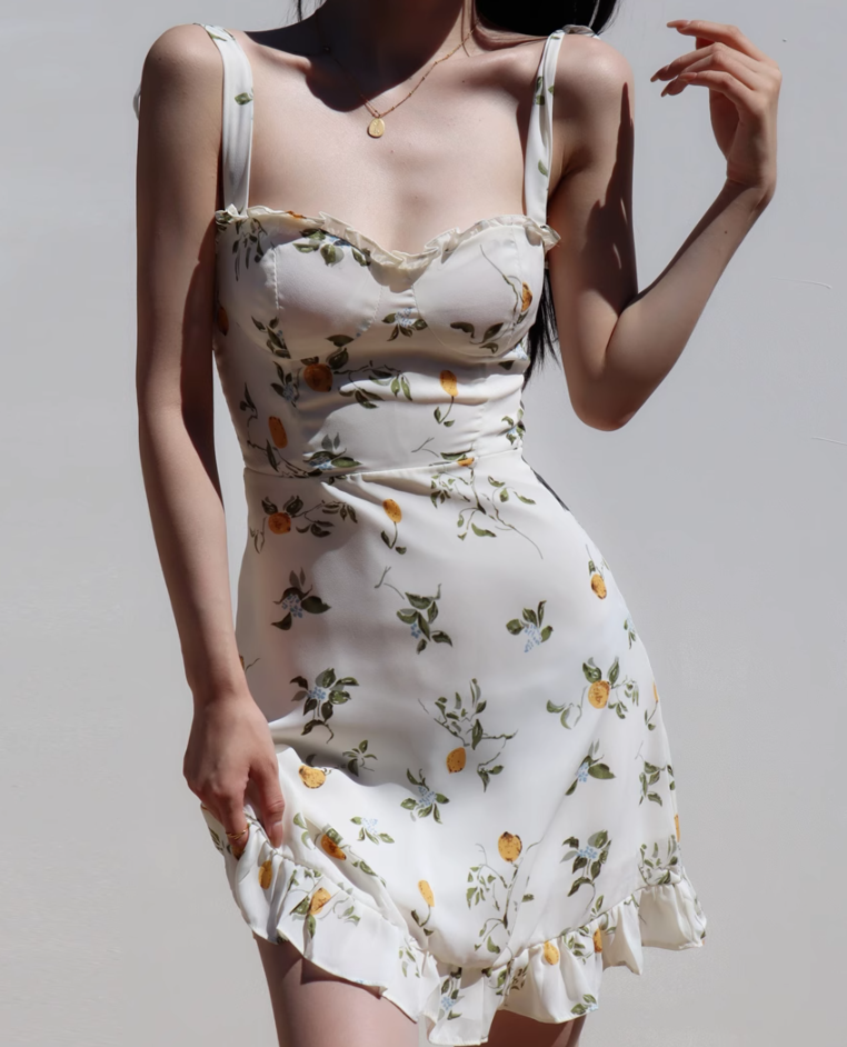 French style fresh girl slim fit and slimming dress, retro waist cinching short skirt dress R2871