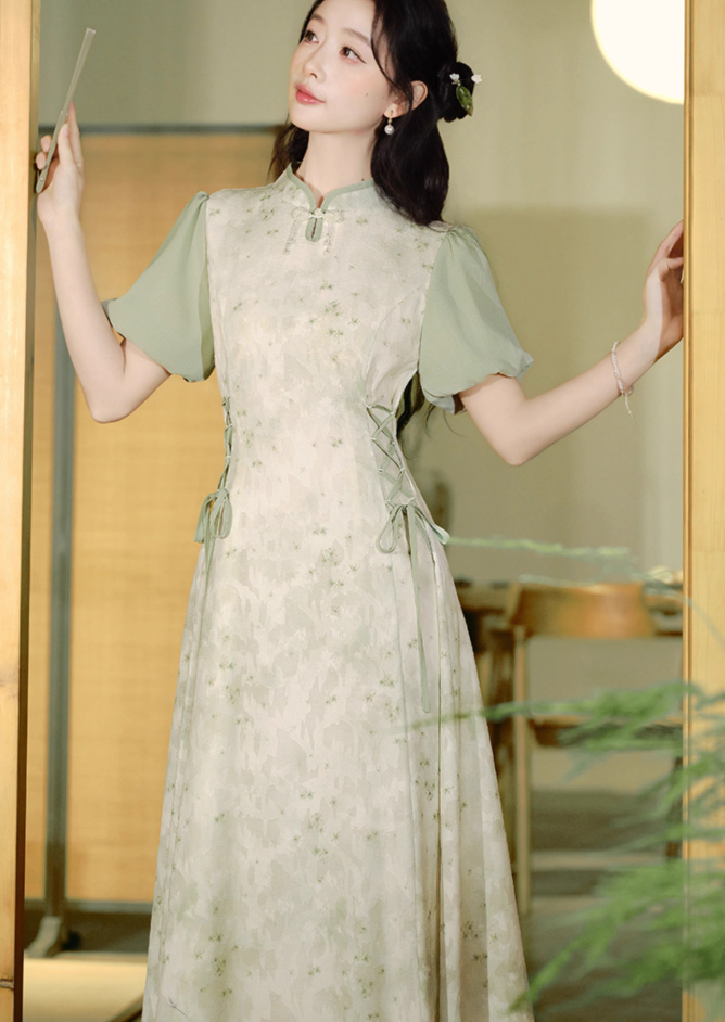 New Chinese style light national style improved cheongsam waist Zen dress R2362
