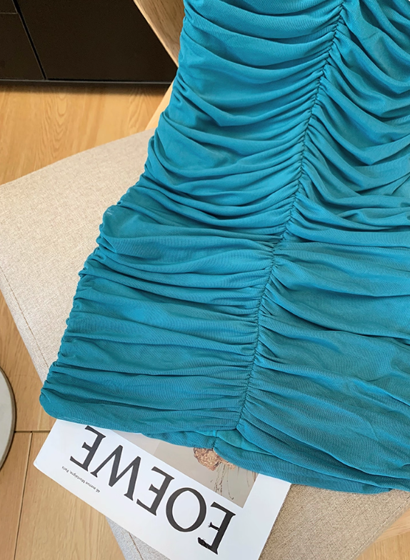 Green rich lady v-neck tube top dress female temperament dress backless sexy short hip skirt R3950