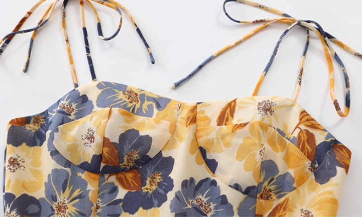 French holiday style niche yellow 2025 new floral high-end dress R2661