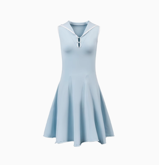 Sailor suit waist slim fit sleeveless vest dress female design blue petite short skirt R3345