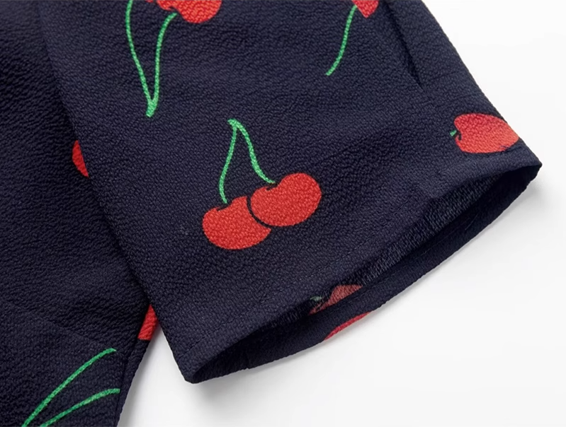 2025 Summer New French Retro V-neck Black Cherry Floral Wrap Dress R0939