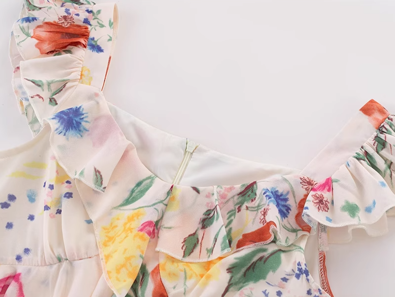 2025 Summer New Floral Ruffle French Temperament Sleeveless Dress R0903