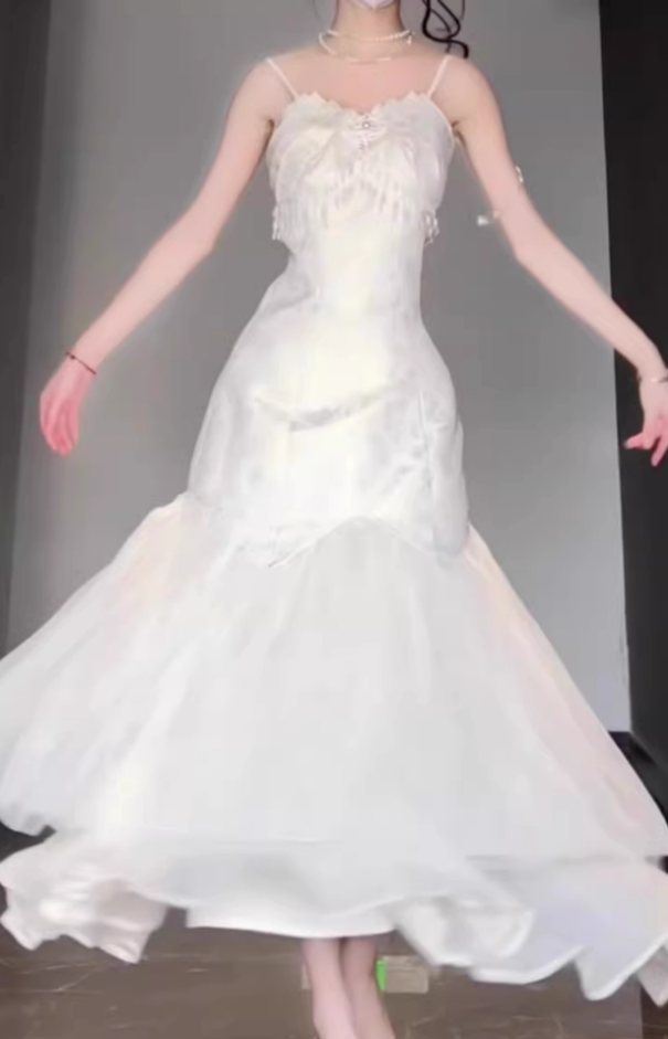 French lady high-end sling dress rich daughter jacquard mesh splicing temperament dress R0416