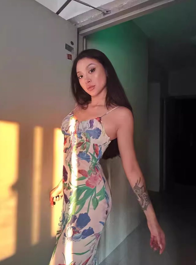 French pink tropical flower sling dress 2025 waist and hip holiday dress R1186