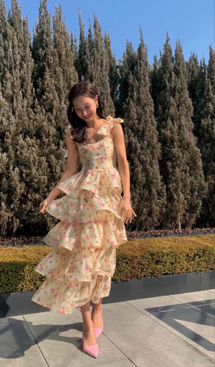 Apricot suspender maxi dress pink floral cute vitality cake maxi dress homecoming dress R4042