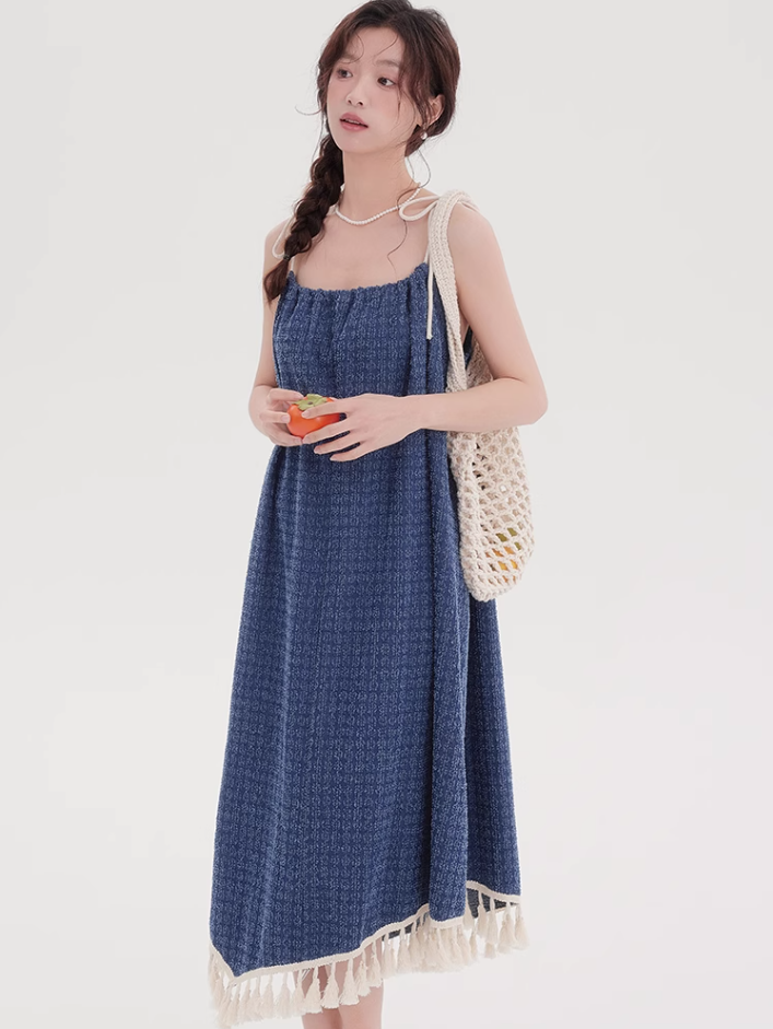Denim suspender dress with cardigan two-piece suit new style beautiful western-style suit R2358