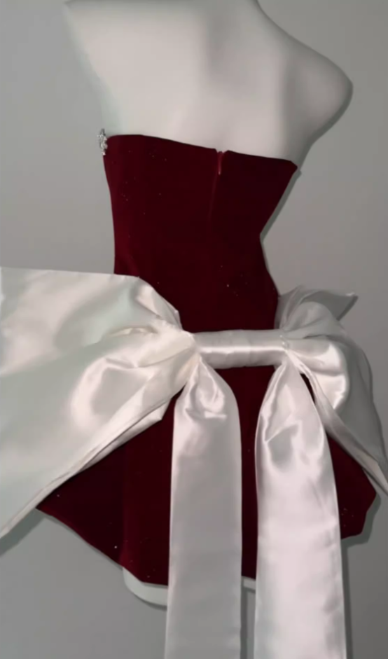 Birthday dress high-end party dress high-end niche temperament tube top velvet dress R1792