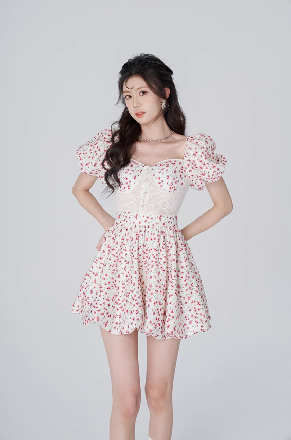 High waist floral dress for women summer waist slimming lace skirt new style petite short skirt R4455
