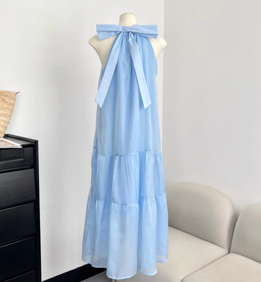 Blue sleeveless dress loose and slim 2025 new temperament gentle skirt R2083