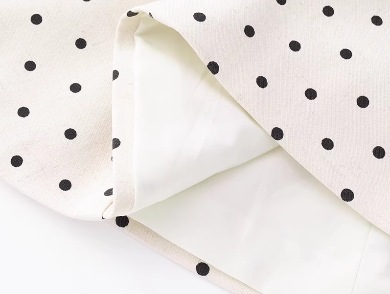 2025 Summer New Apricot Polka Dot Waist Square Neck A-line Short Suspender Dress R0907