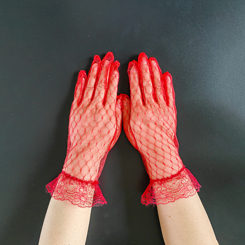 Short lace gloves sexy mesh retro elegant bride wedding photo performance dress S6257