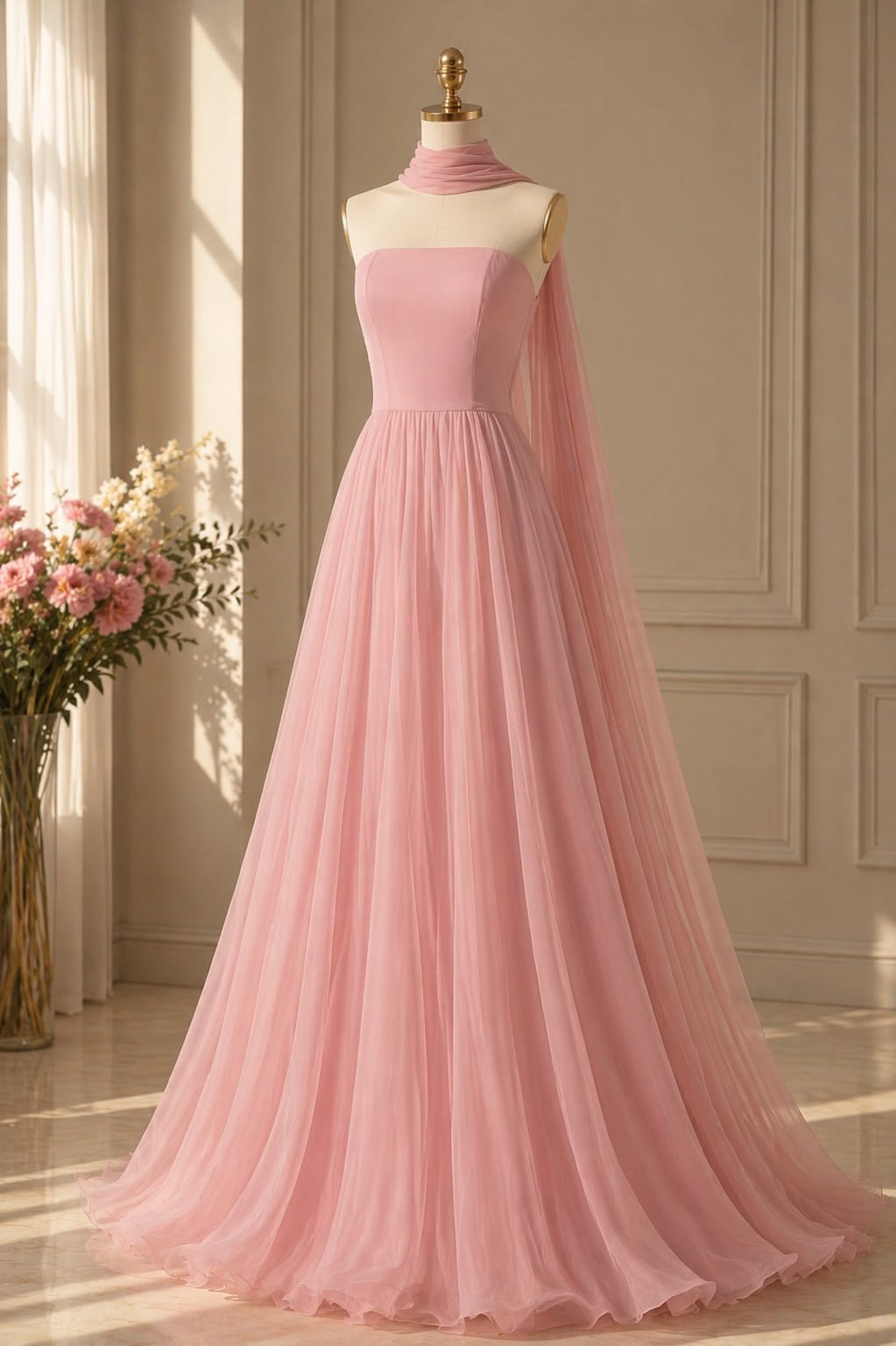Elegant Pink A-Line Strapless Corset Maxi Women Dress Evening Dress Birthday Dress RS298