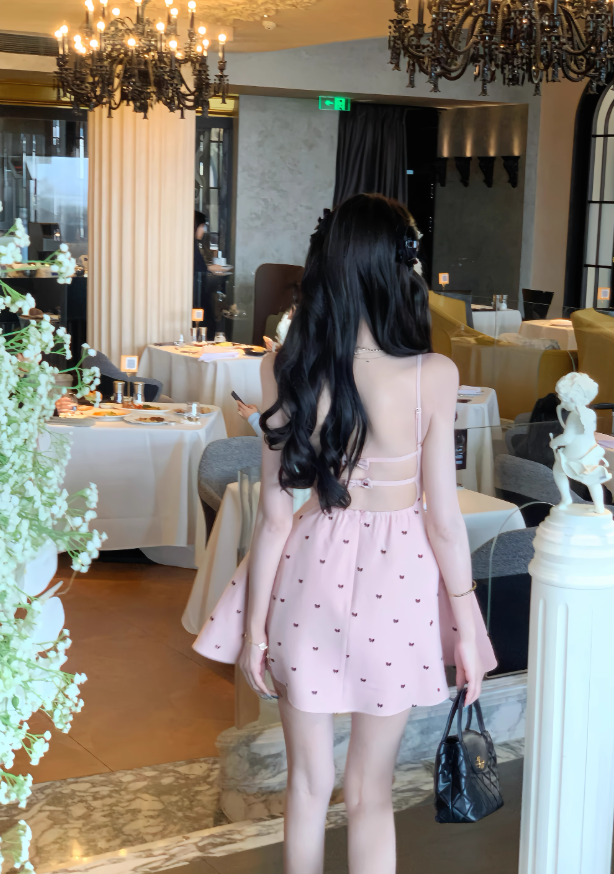 2025 Golden Lace Suspender Skirt Bowknot Backless Puffy Princess Skirt R1110