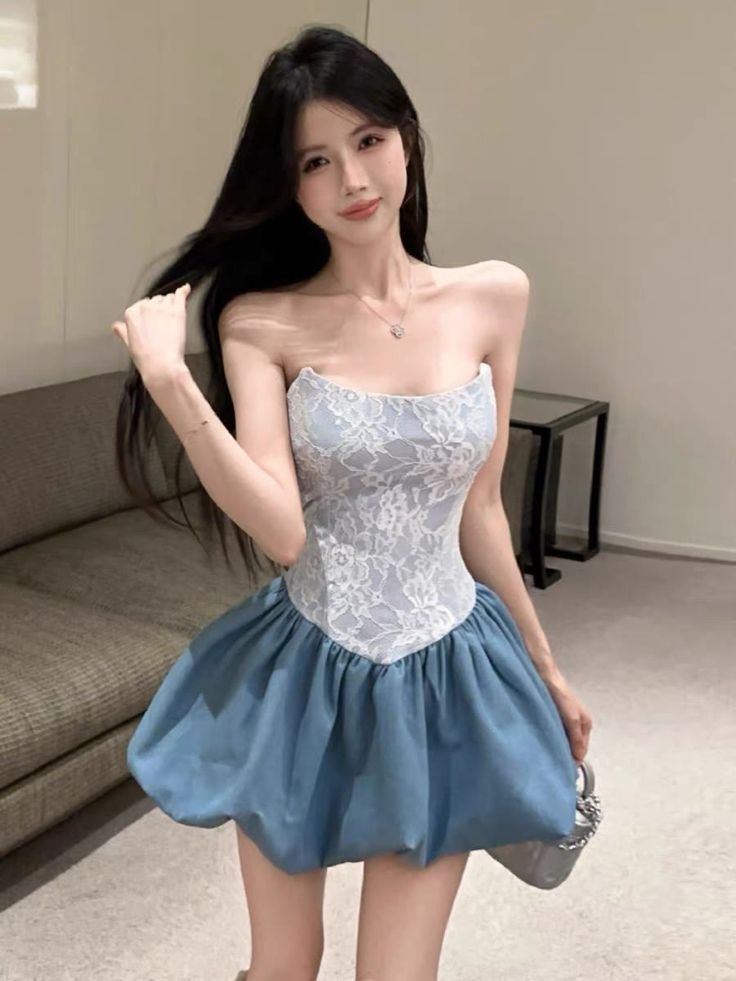 Tube Top Slim Waist Flower Bud Skirt Short Skirt Homecoming Dress R3678