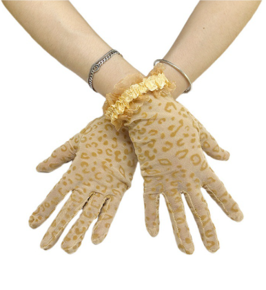 Thin leopard print black lace gloves sun protection sexy elegant cycling gloves wedding party gloves S6220
