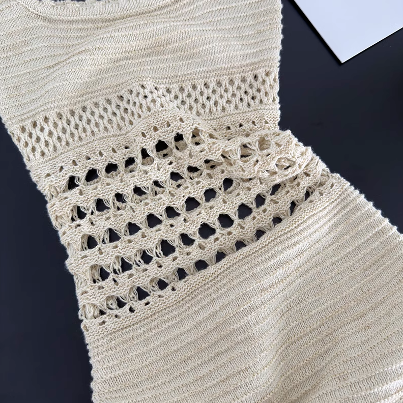 Bright silk knitted sexy hollow long skirt hip-wrapped fine glitter suspender dress for women R0286