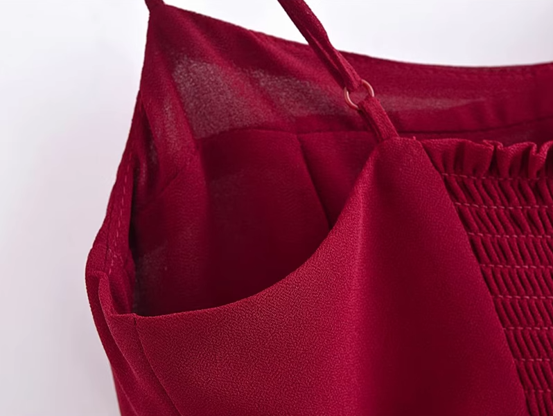 2025 summer new sexy petite wine red holiday short suspender dress R0916