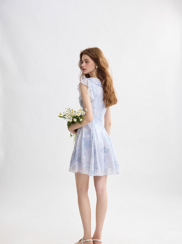 French ruffle dress high-end mini skirt floral skirt holiday style R2757