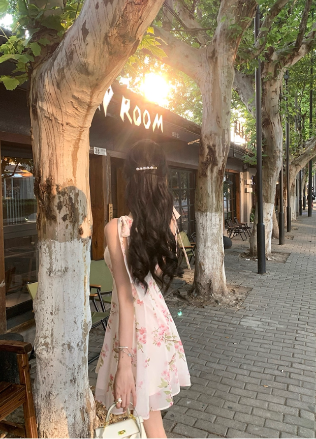 French sweet floral suspender skirt for women summer small fresh waist slimming short skirt R4336