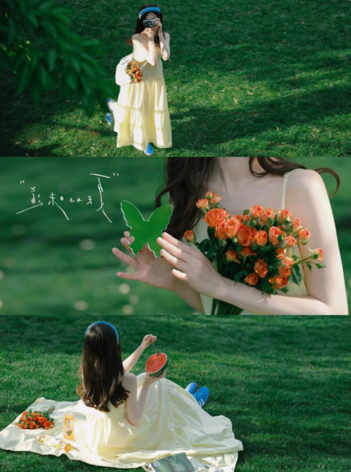 Yellow suspender dress for vacation and seaside travel R1514