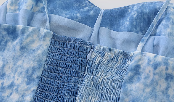 French holiday style long blue 2025 new dress R2657