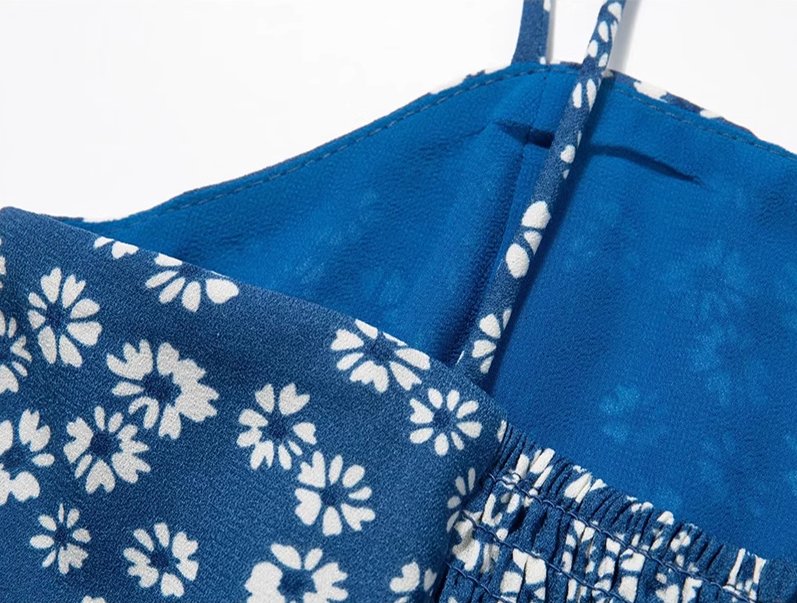 2025 Summer New Blue Floral Daisy Holiday Short Suspender Dress R0968
