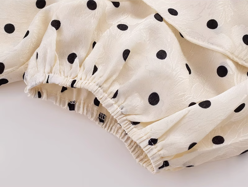 2025 Summer New French Gentle Style Polka Dot Puff Sleeves Ruffled V-Neck Dress R0912